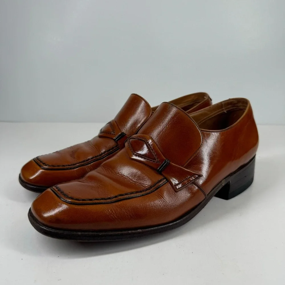 Vintage Barker of Earls Barton Men's 8/UK 7E Brown Leather Slip-On Loafer Shoes